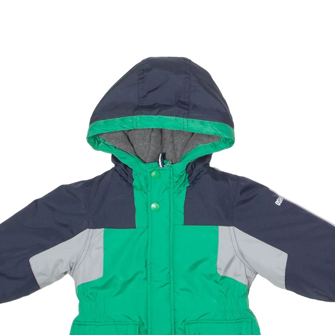 OSH KOSH B'GOSH Boys Puffer Jacket Green Hooded Colourblock 2-3Y