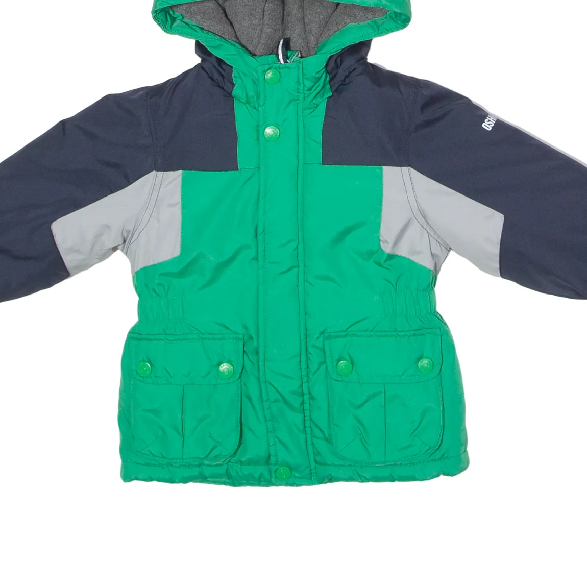 OSH KOSH B'GOSH Boys Puffer Jacket Green Hooded Colourblock 2-3Y