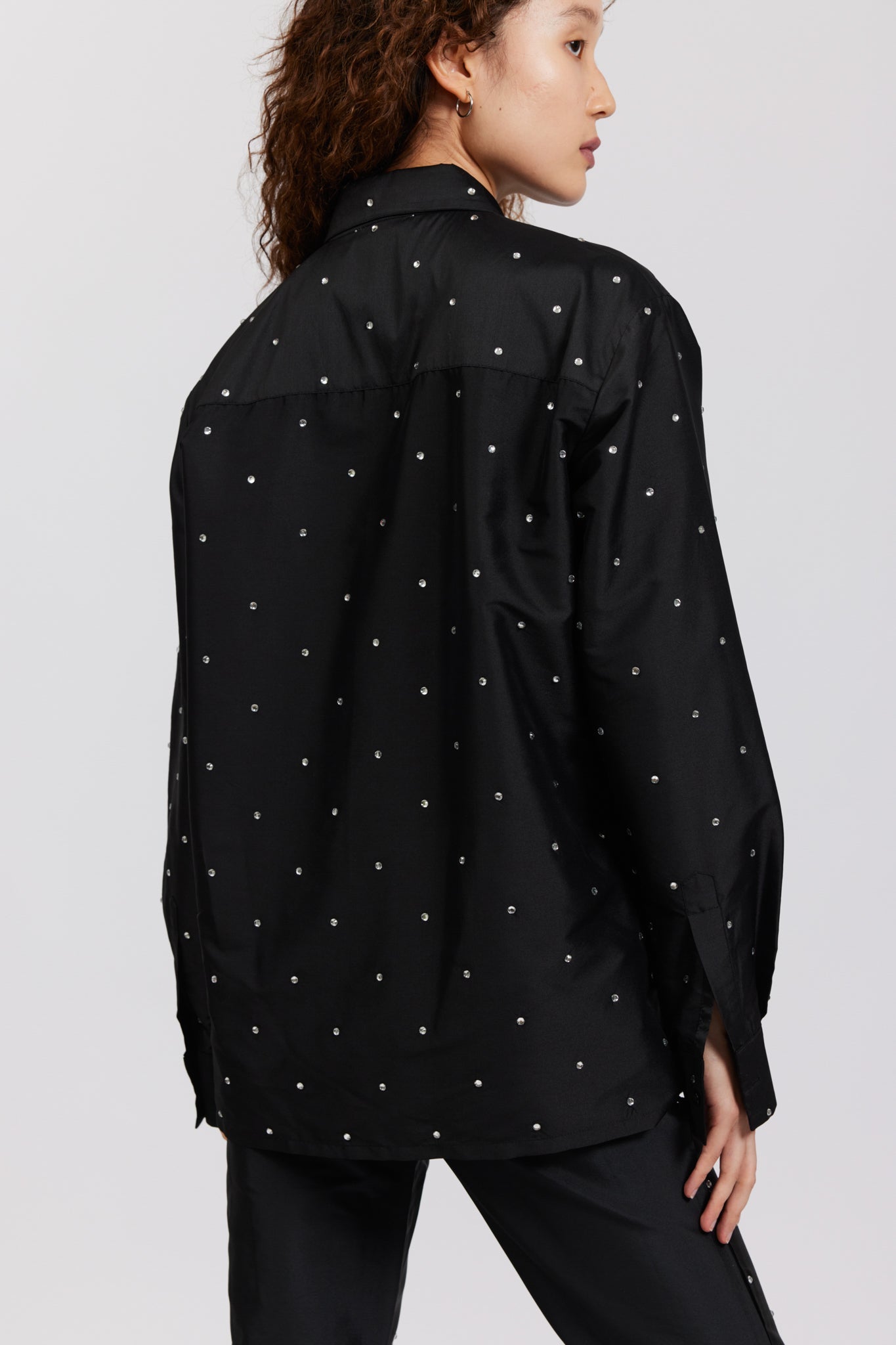 Oversized Button Up in Black Rhinestone