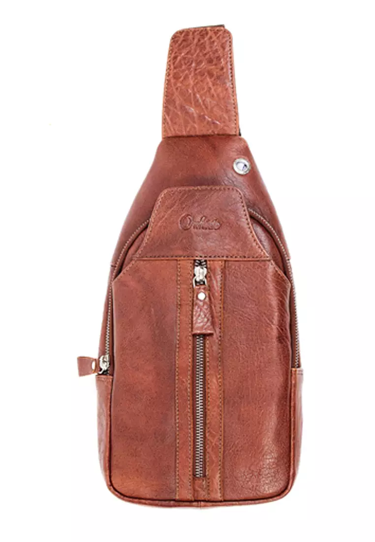 Oxhide Oxhide Leather Men's Chest Bag -Travel Bag -Sling BackPack-Crossbody Bag -Lightweight BackPack - Oxhide 10026 Brown