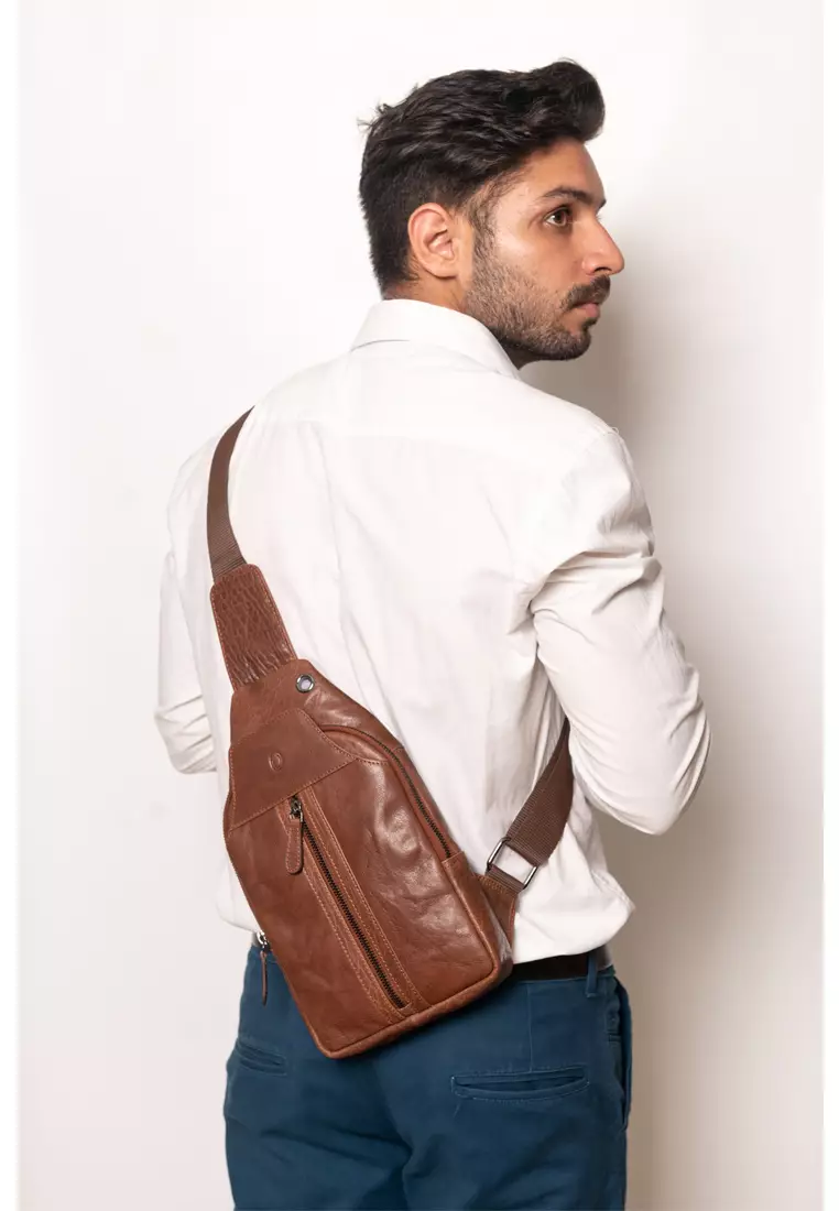 Oxhide Oxhide Leather Men's Chest Bag -Travel Bag -Sling BackPack-Crossbody Bag -Lightweight BackPack - Oxhide 10026 Brown