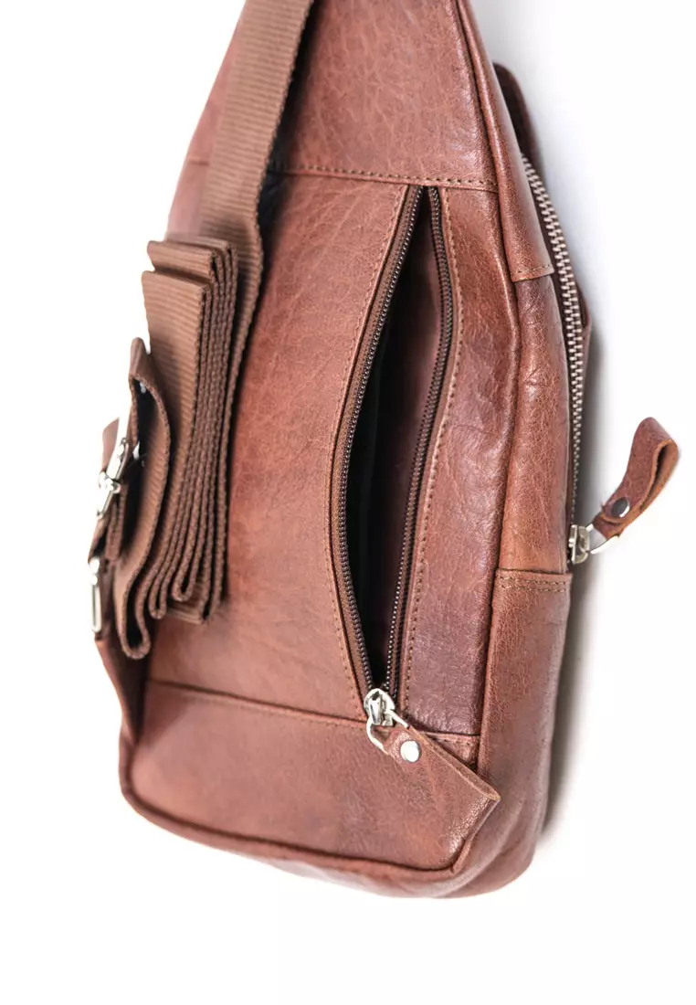 Oxhide Oxhide Leather Men's Chest Bag -Travel Bag -Sling BackPack-Crossbody Bag -Lightweight BackPack - Oxhide 10026 Brown