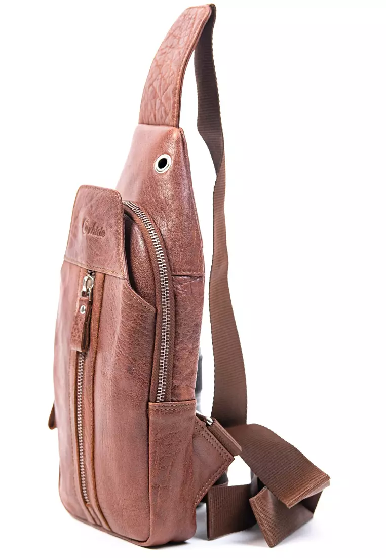 Oxhide Oxhide Leather Men's Chest Bag -Travel Bag -Sling BackPack-Crossbody Bag -Lightweight BackPack - Oxhide 10026 Brown