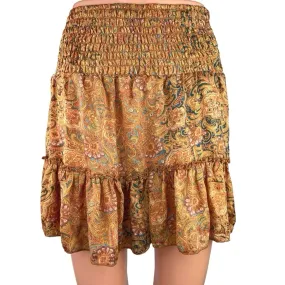 Perry Walker Collective Multi Paisley Silk Satin Ruffle Smocked A-Line Skirt S