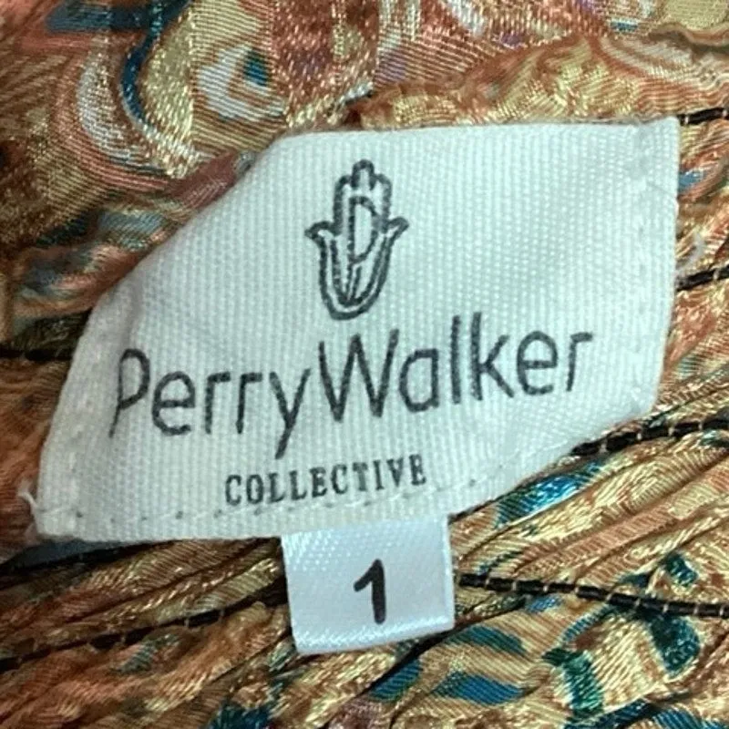 Perry Walker Collective Multi Paisley Silk Satin Ruffle Smocked A-Line Skirt S