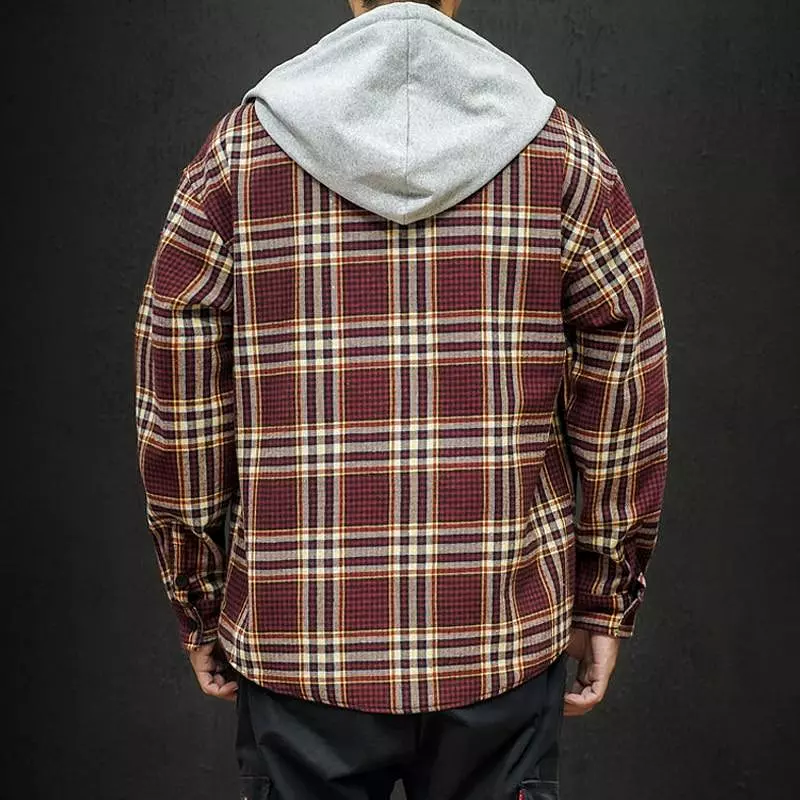 Plaid Long Sleeves Hooded Button Up