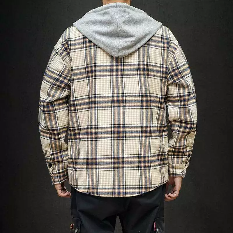 Plaid Long Sleeves Hooded Button Up