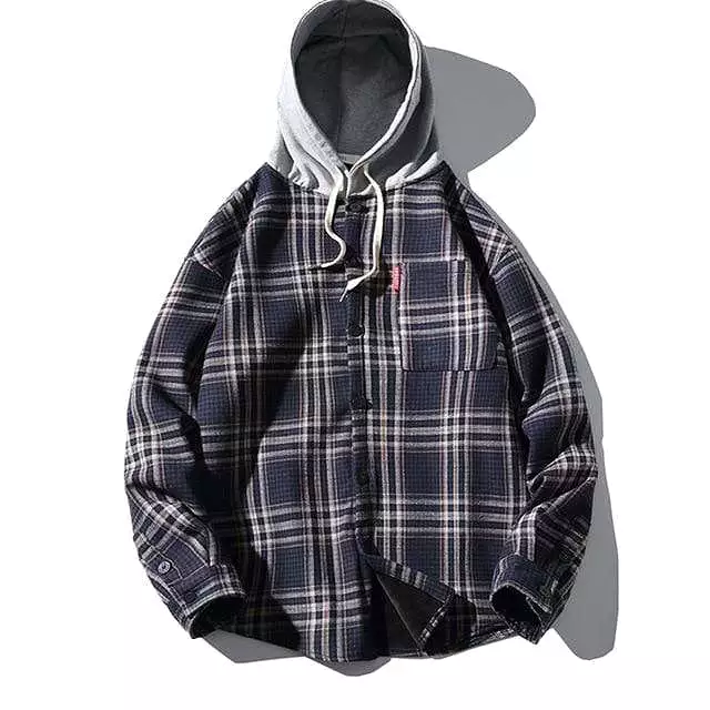 Plaid Long Sleeves Hooded Button Up