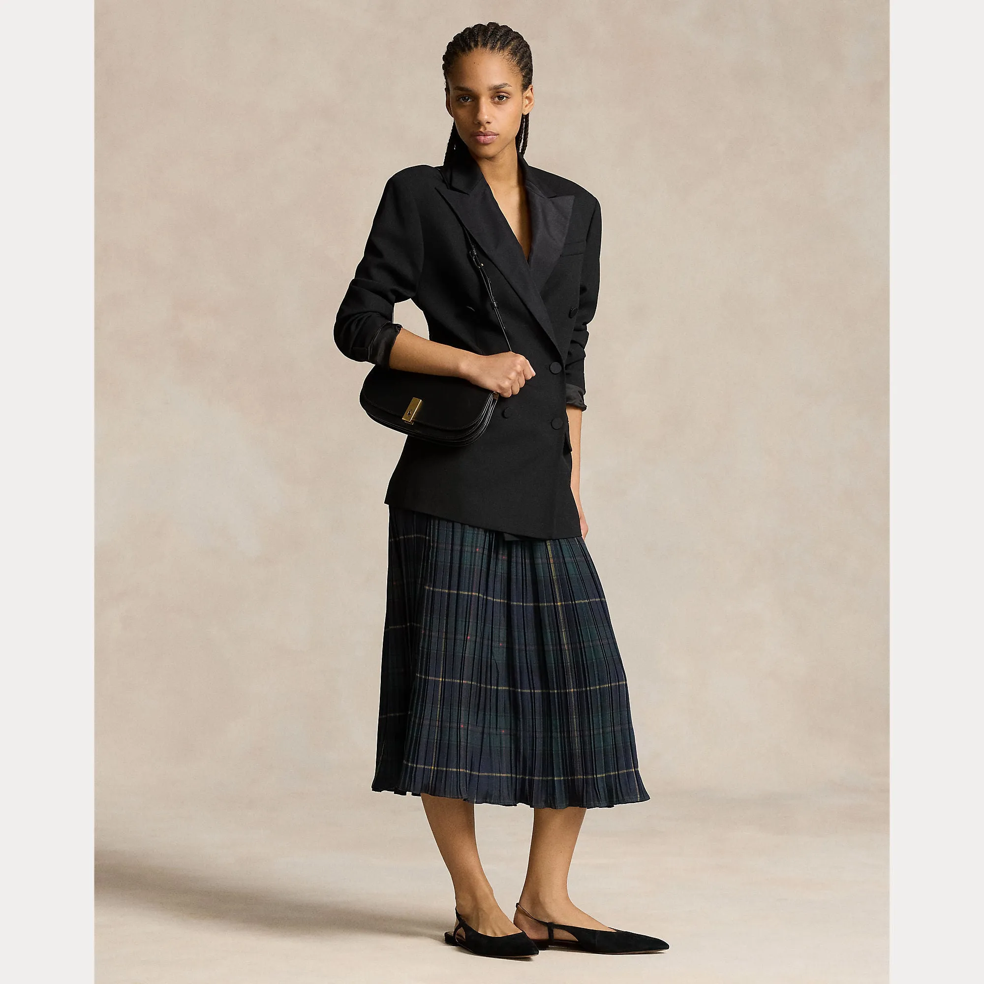 PLAID PLEATED MIDI SKIRT