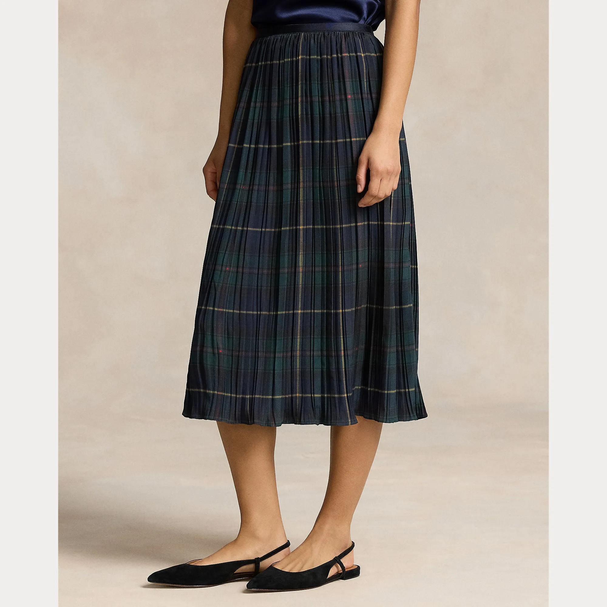 PLAID PLEATED MIDI SKIRT