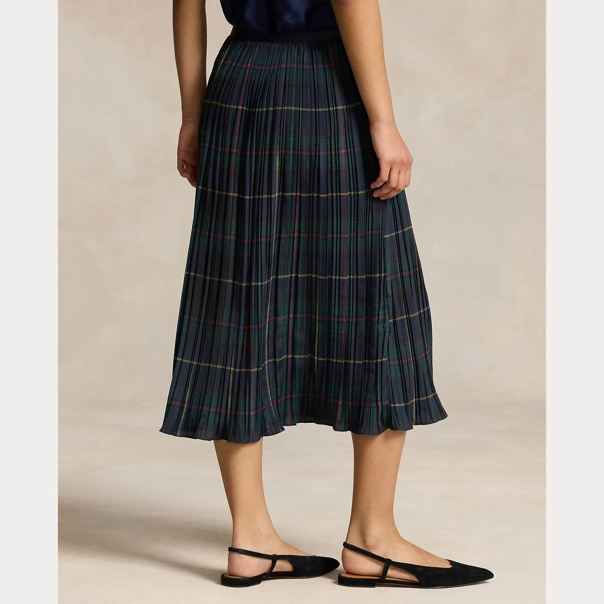 PLAID PLEATED MIDI SKIRT