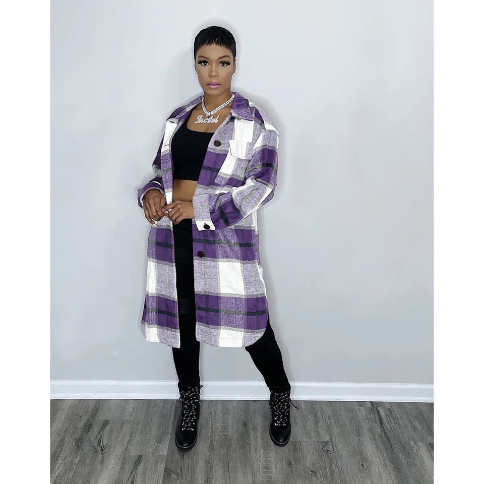 Plaid Pocket Winter Long Shirt