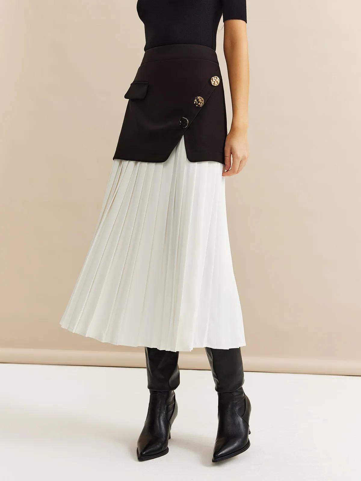 Pleated Panel Midi Skirt