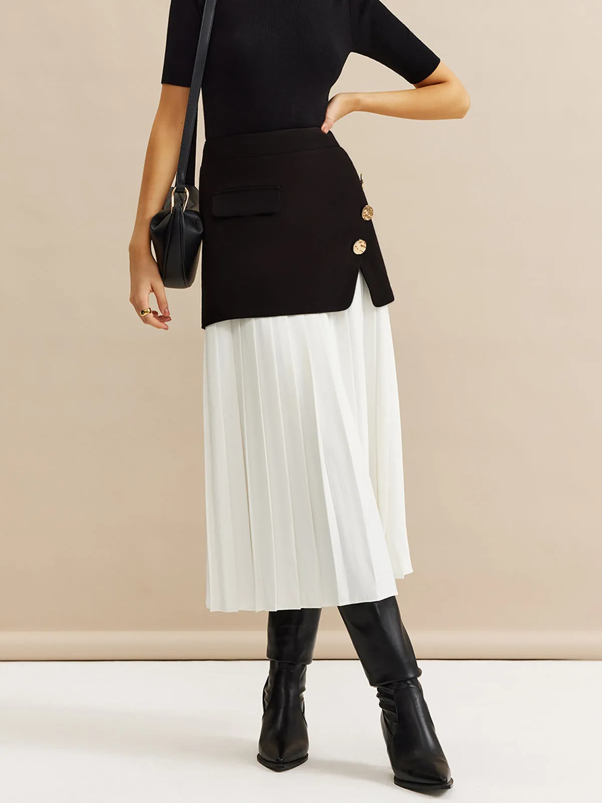 Pleated Panel Midi Skirt