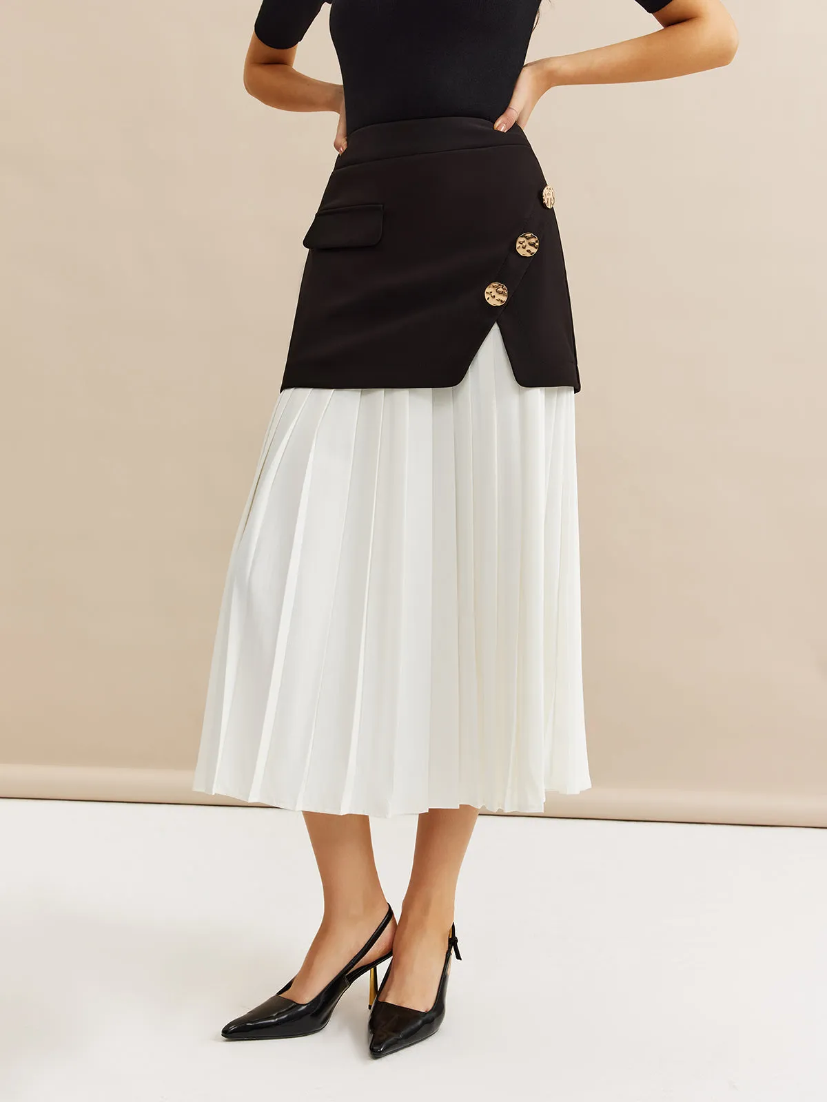 Pleated Panel Midi Skirt