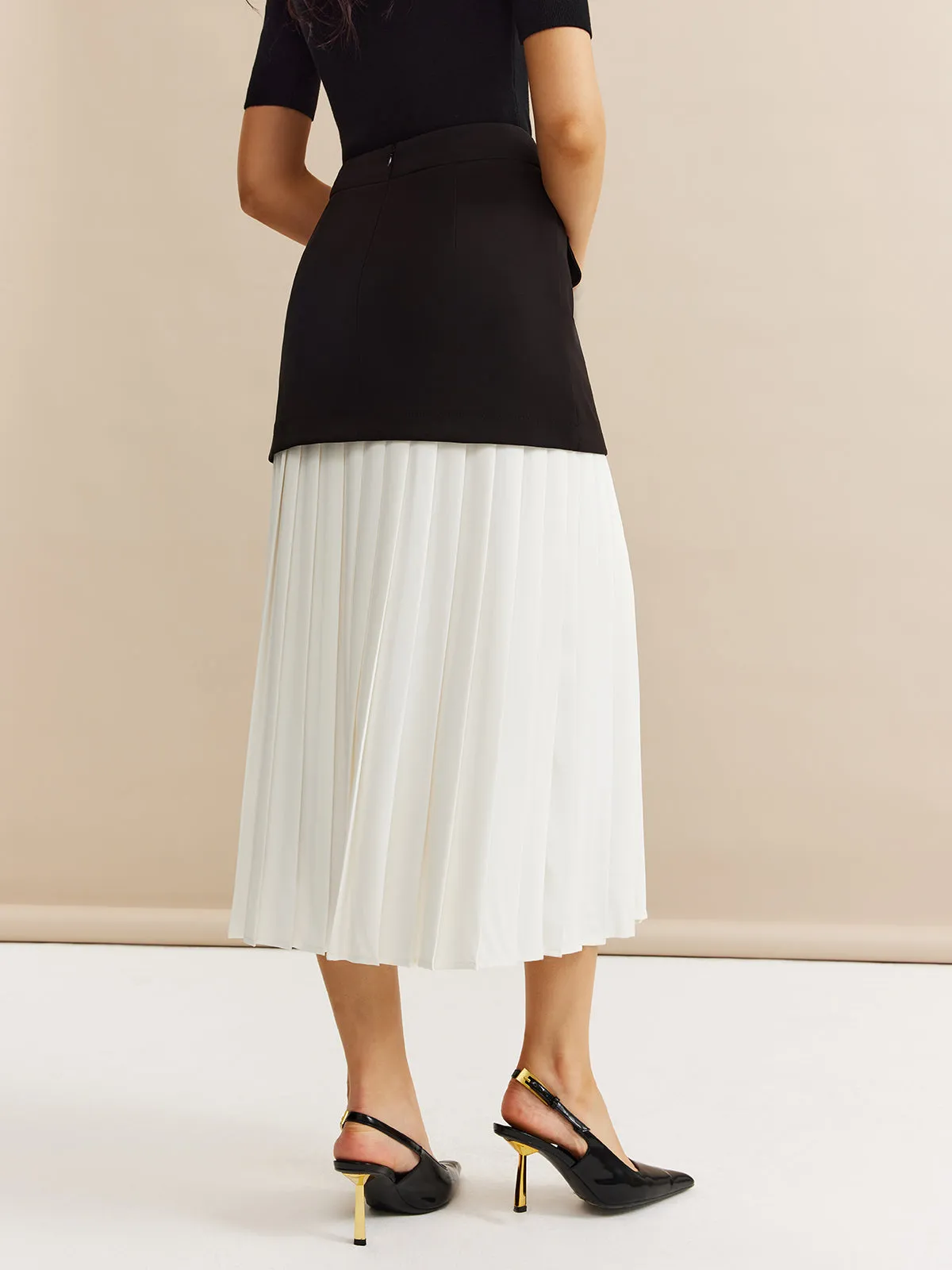 Pleated Panel Midi Skirt