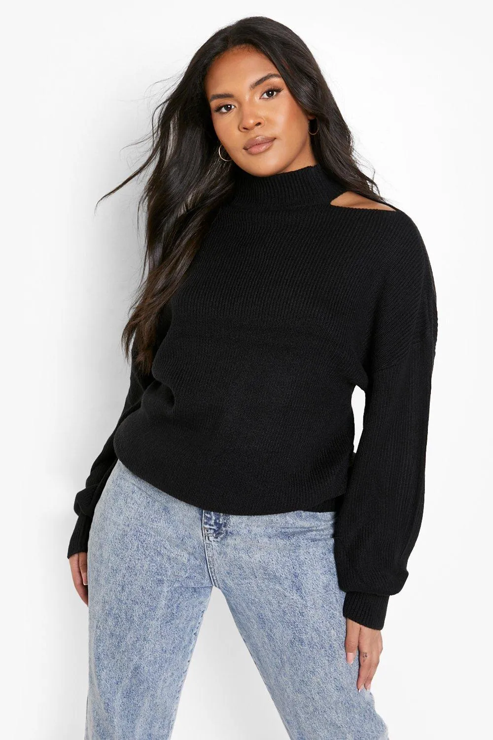 Plus Cut Out Shoulder Knitted Sweater