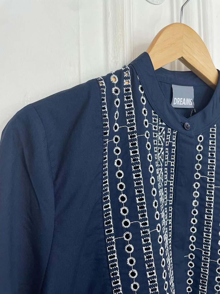 Poplin Broderie Anglaise Shirt - Navy