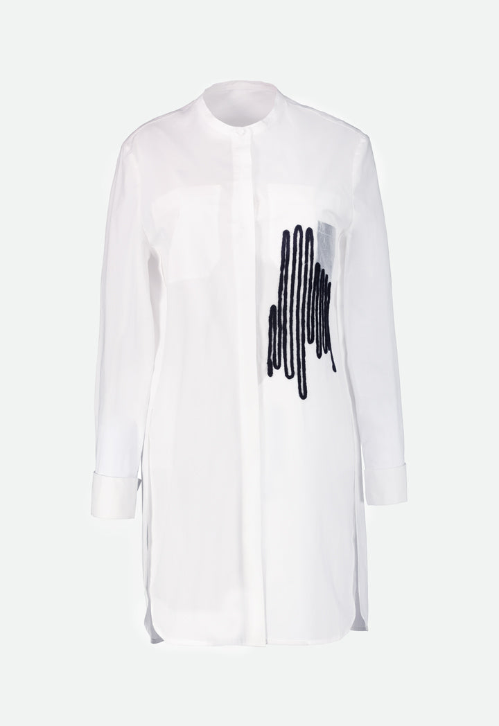 Poplin Wool Embroidered Long Shirt