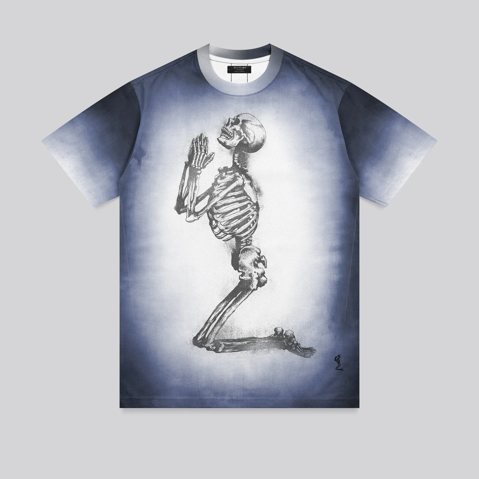 PRAYING SKELETON T-SHIRT BLUE