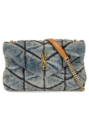 Puffer Toy Bag in Quilted Vintage Denim and Suede