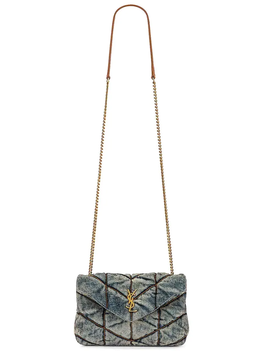 Puffer Toy Bag in Quilted Vintage Denim and Suede