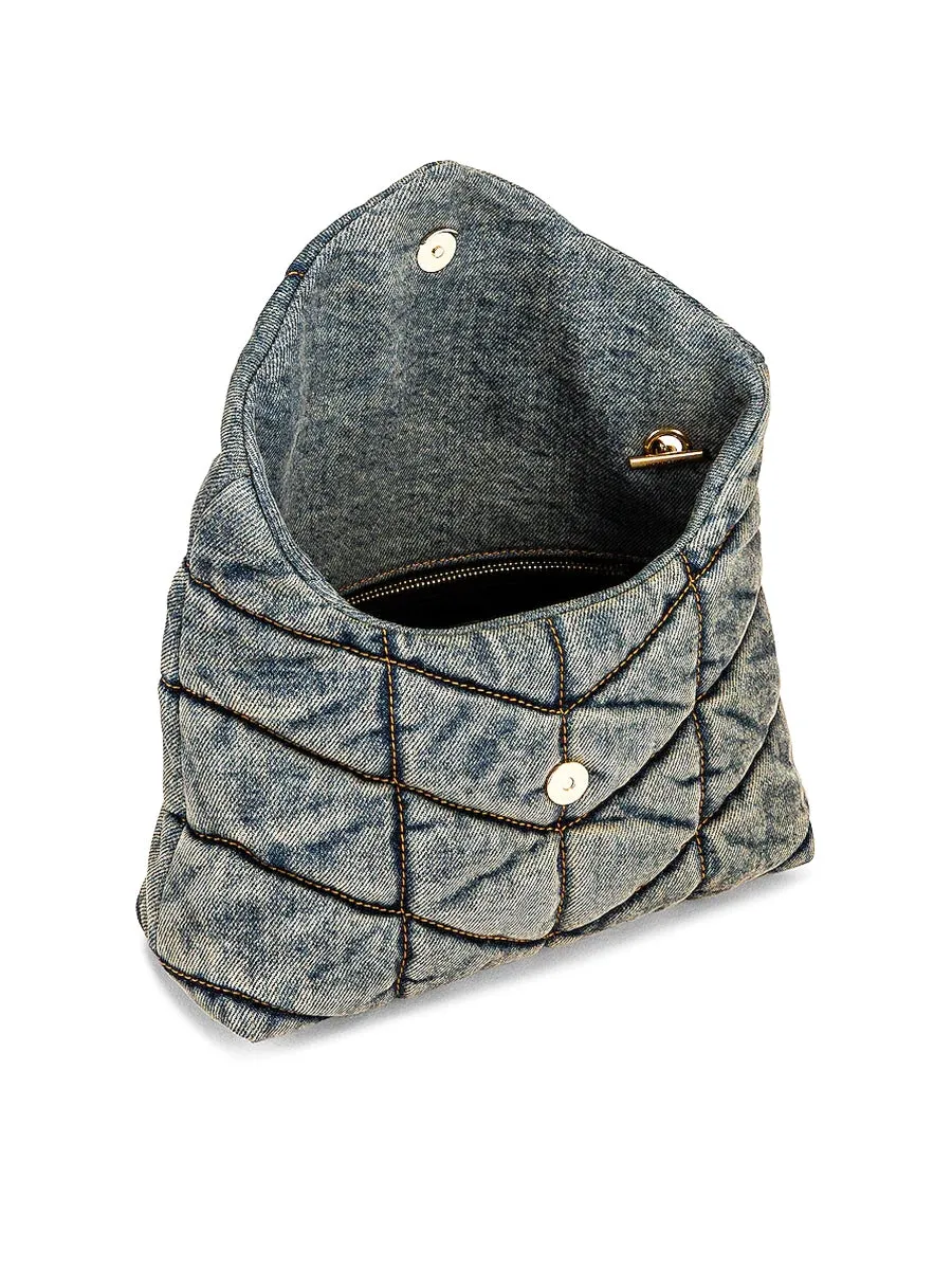 Puffer Toy Bag in Quilted Vintage Denim and Suede