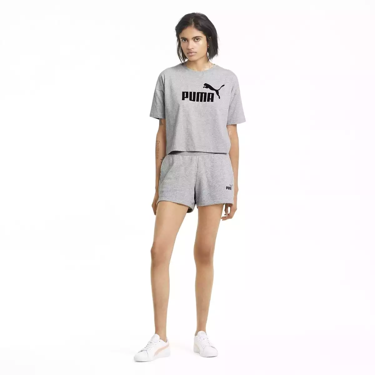 PUMA WOMEN'S CROPPED LOGO GREY TEE