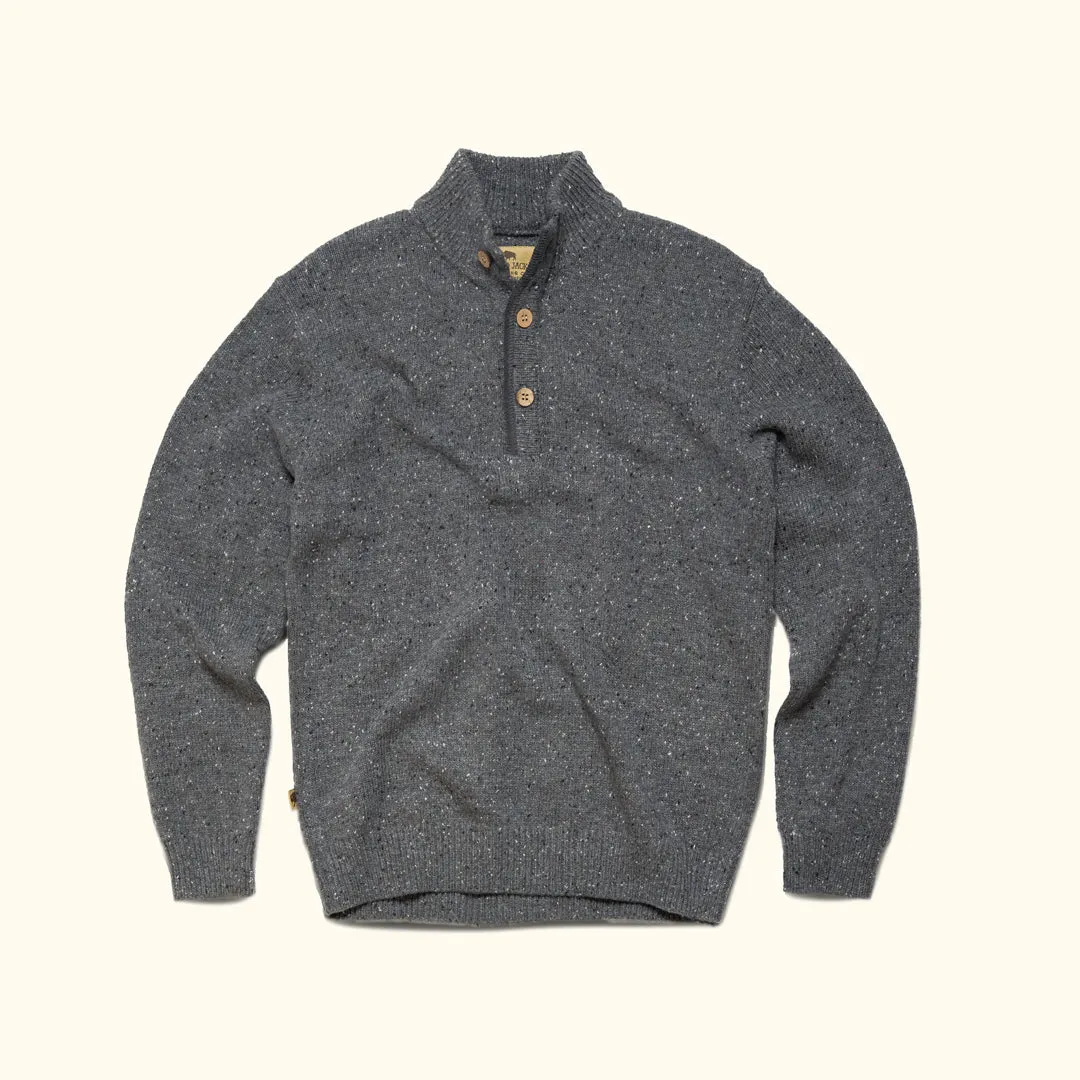 Quarter Button Wool Sweater | Charcoal Gray Fleck