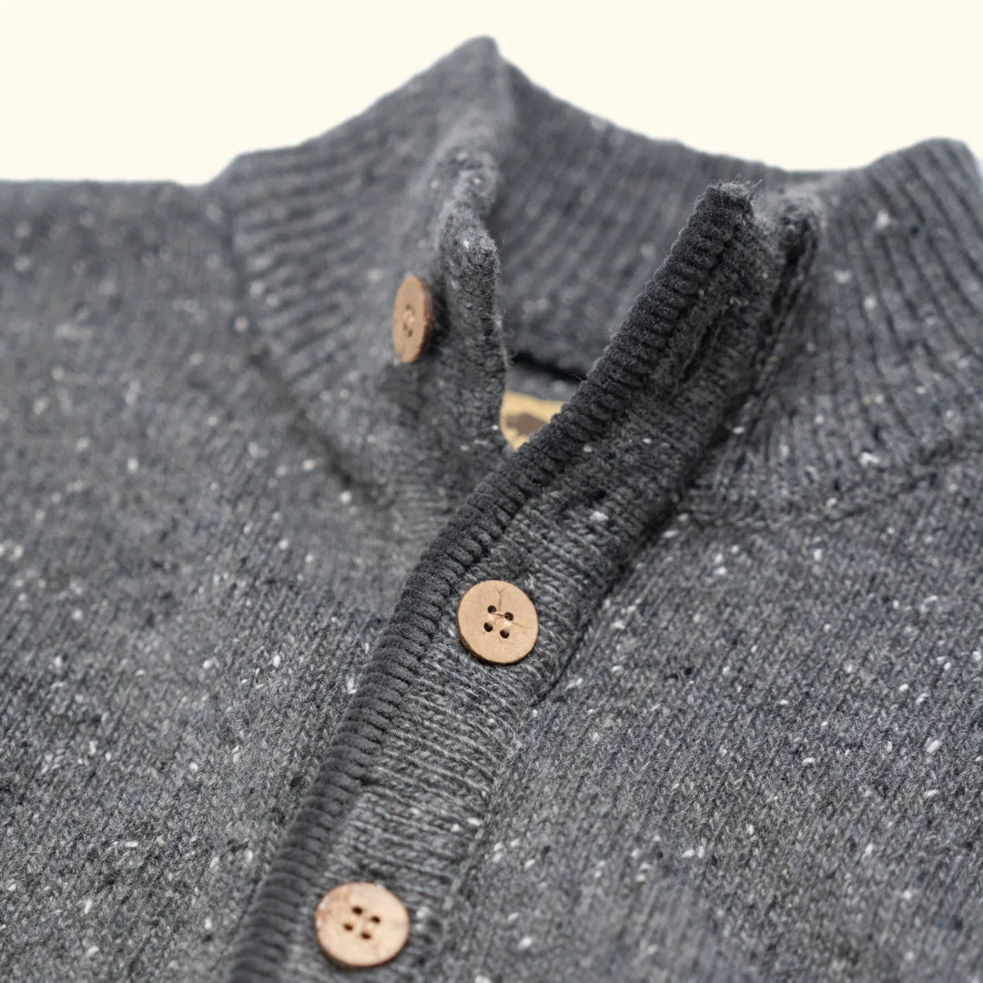 Quarter Button Wool Sweater | Charcoal Gray Fleck