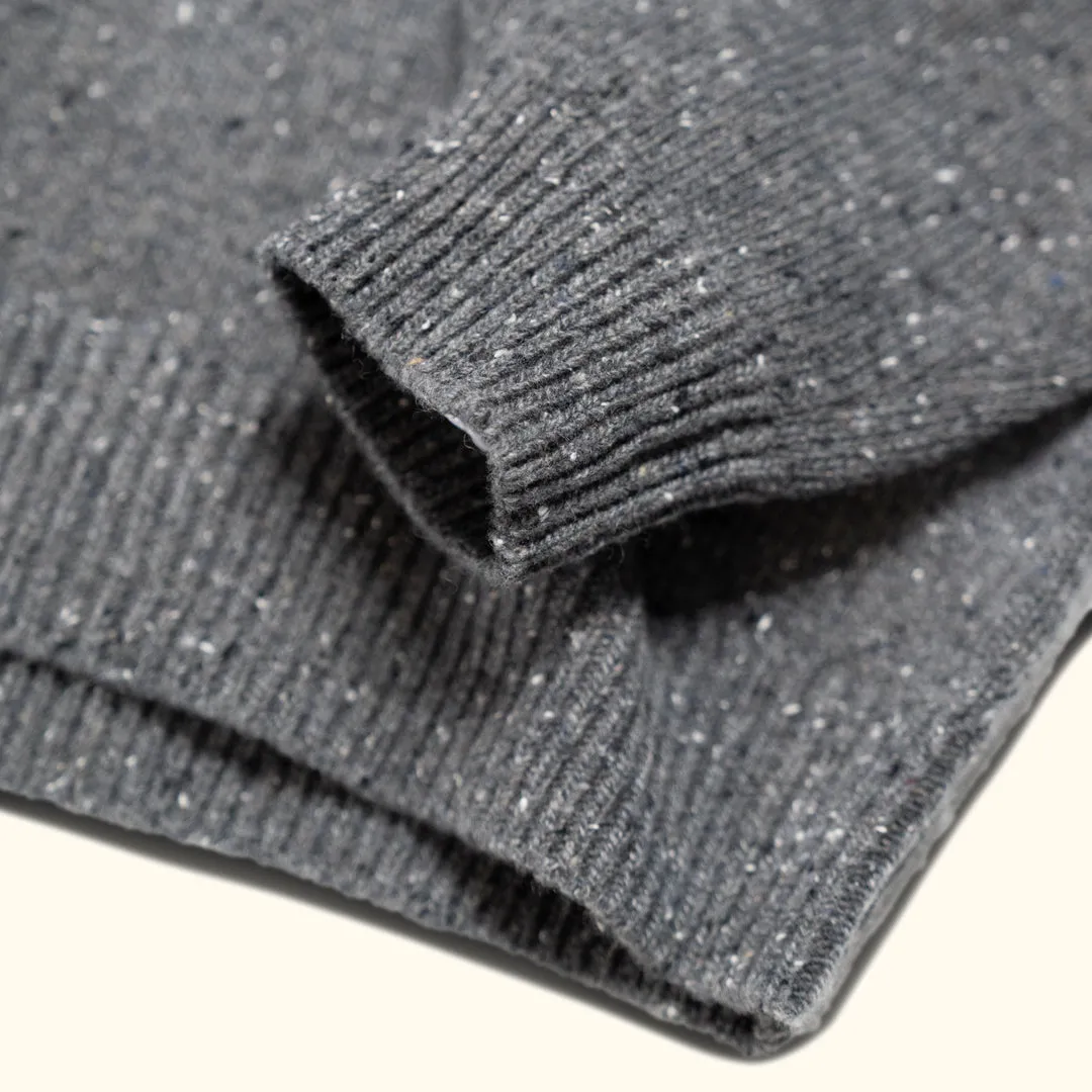 Quarter Button Wool Sweater | Charcoal Gray Fleck