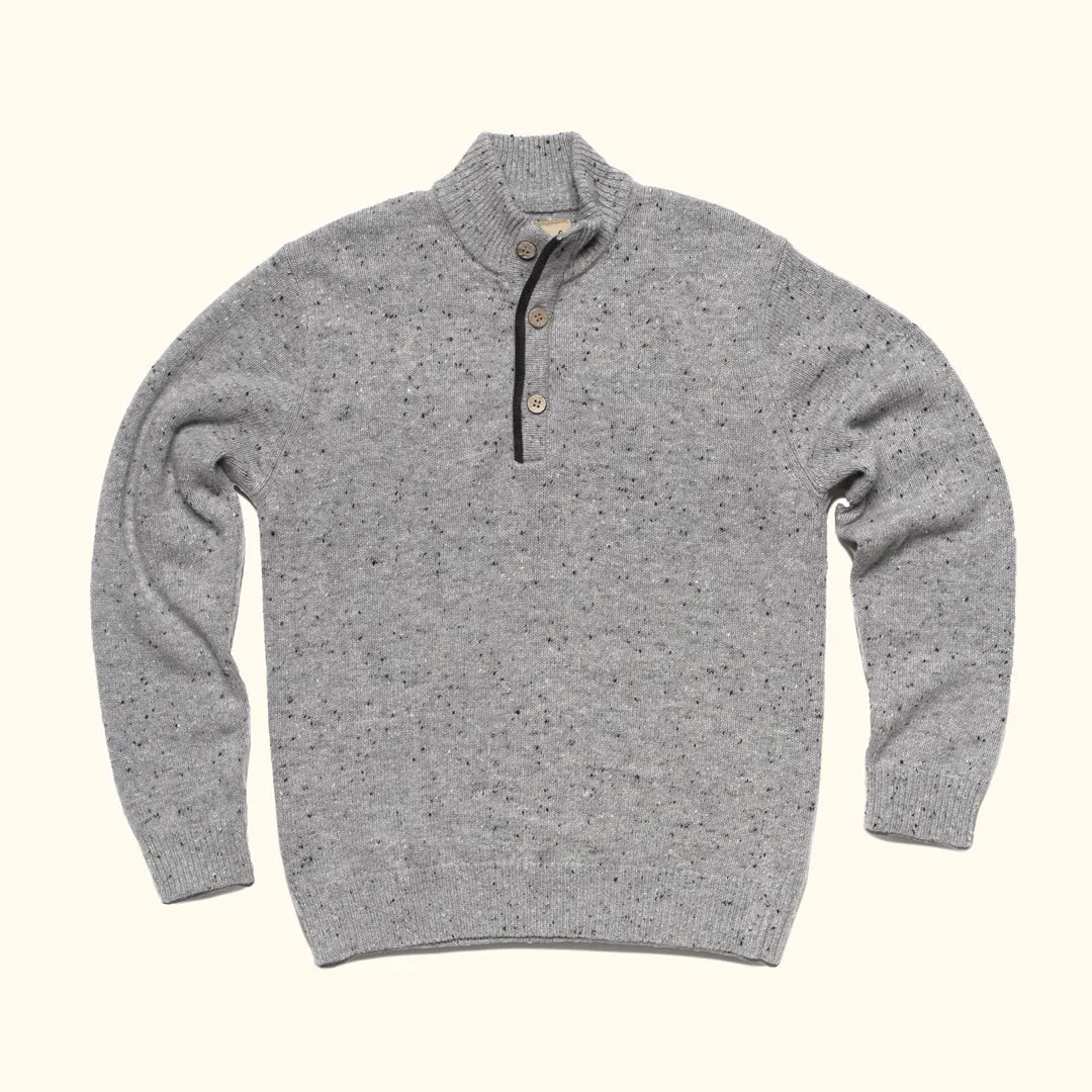 Quarter Button Wool Sweater | Gray Fleck