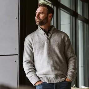 Quarter Button Wool Sweater | Gray Fleck