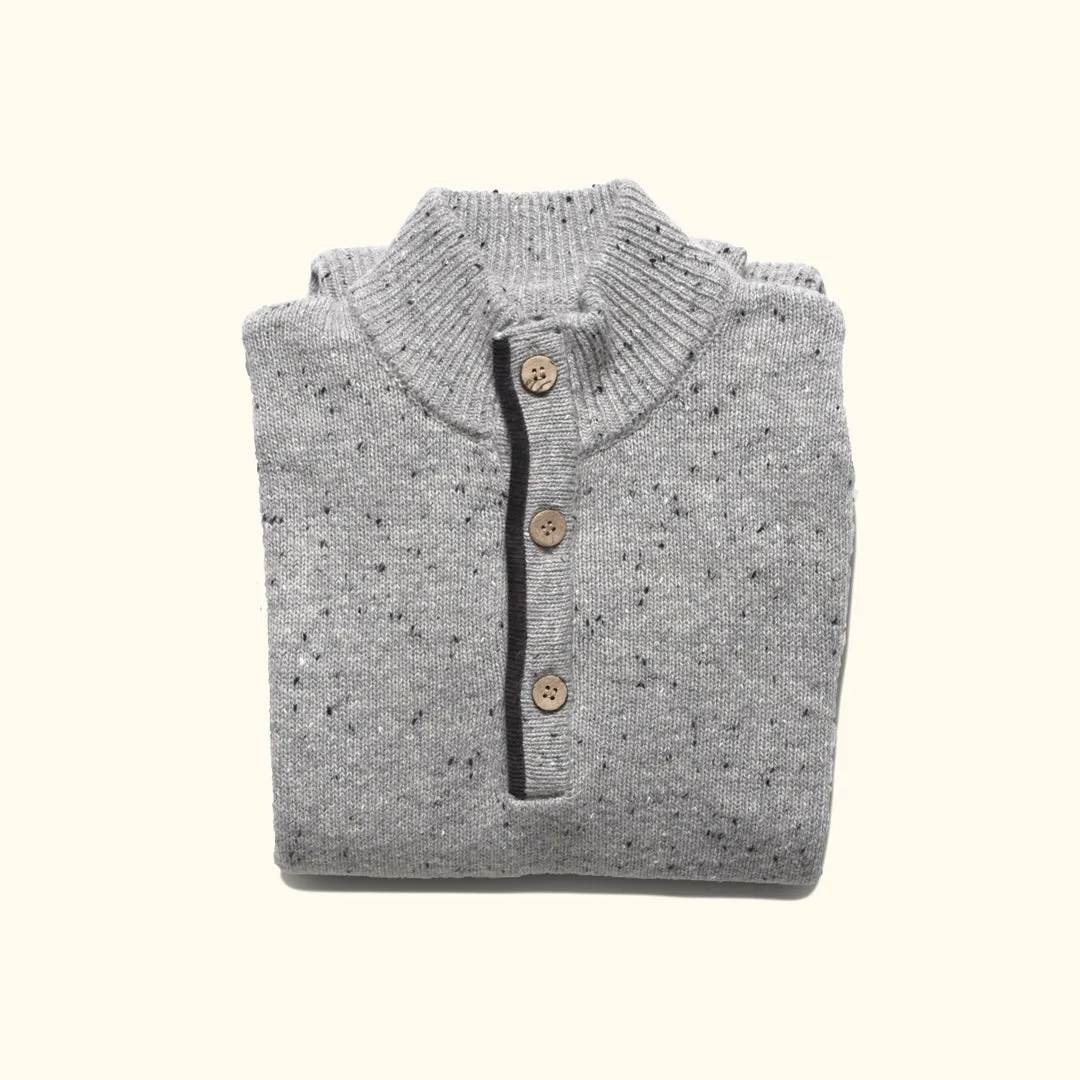 Quarter Button Wool Sweater | Gray Fleck