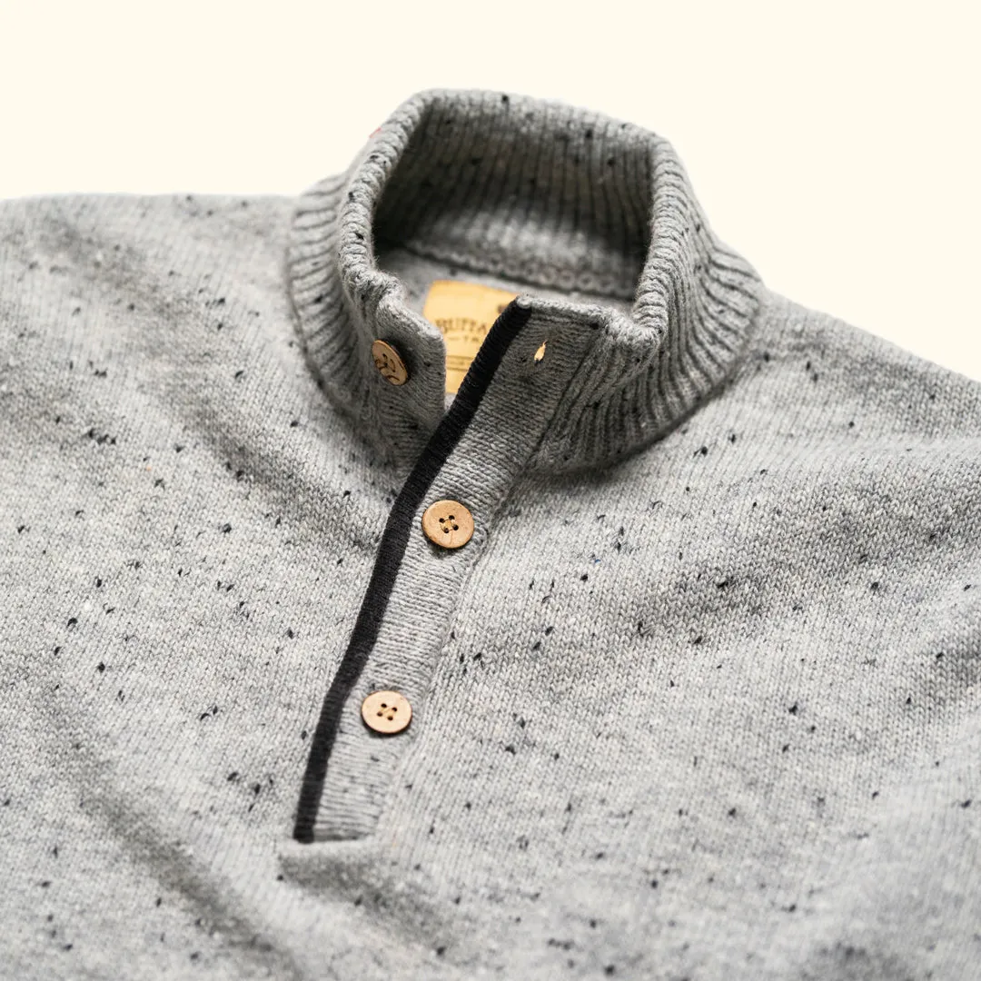 Quarter Button Wool Sweater | Gray Fleck