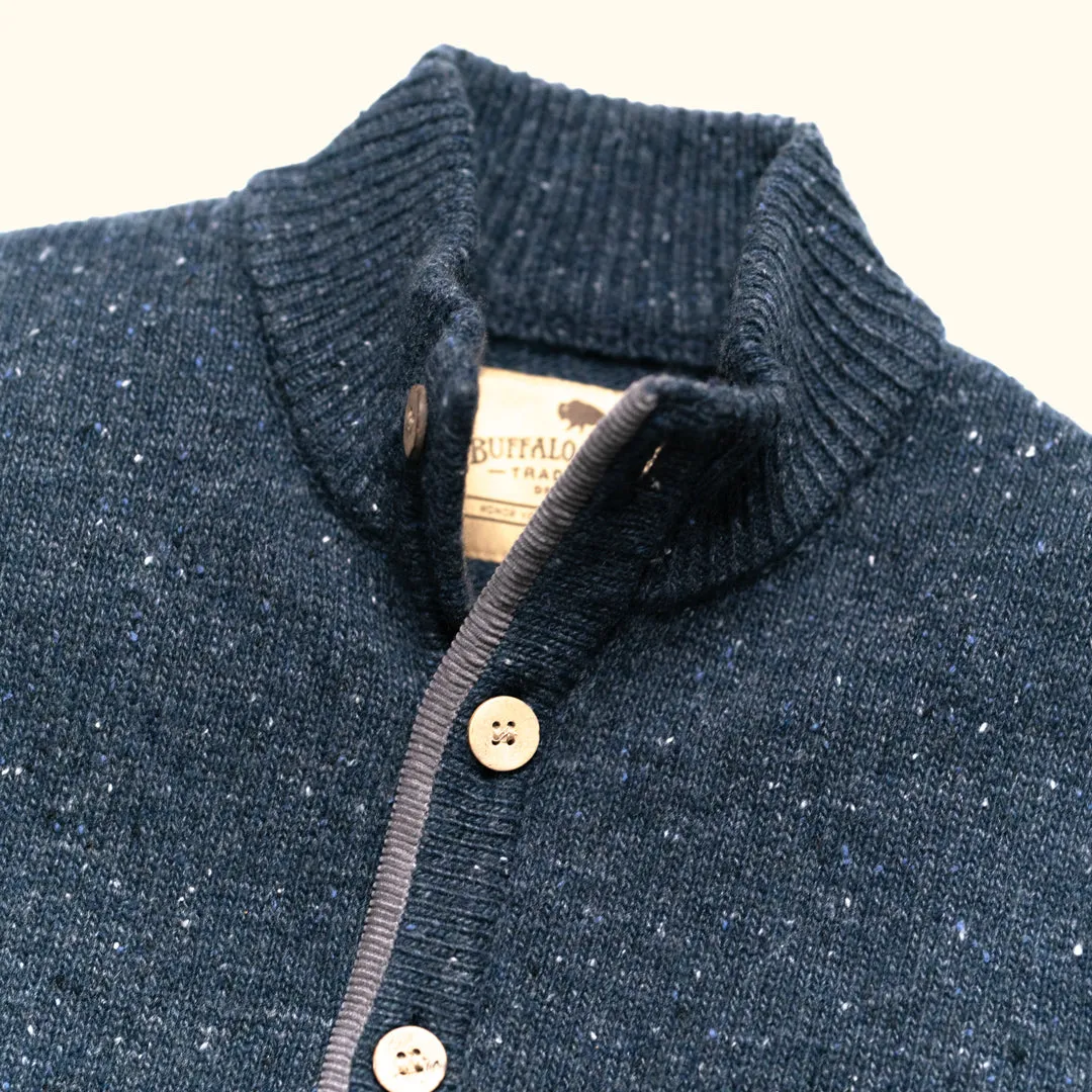 Quarter Button Wool Sweater | Navy Fleck