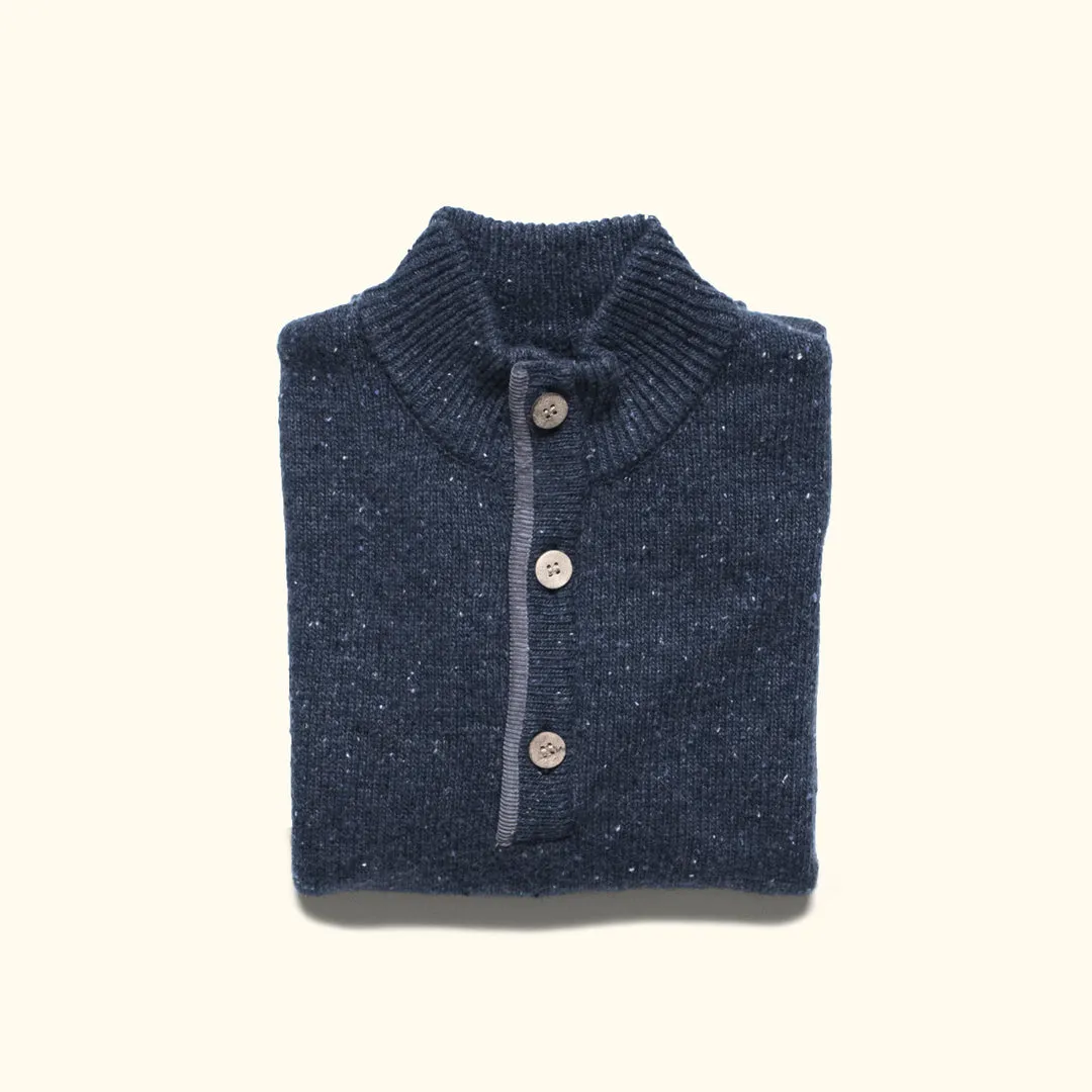 Quarter Button Wool Sweater | Navy Fleck