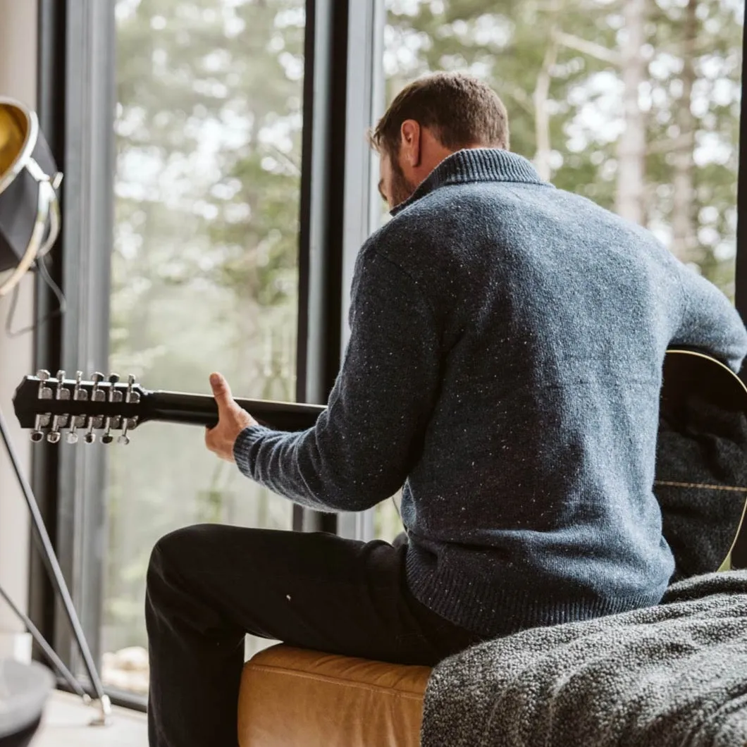 Quarter Button Wool Sweater | Navy Fleck