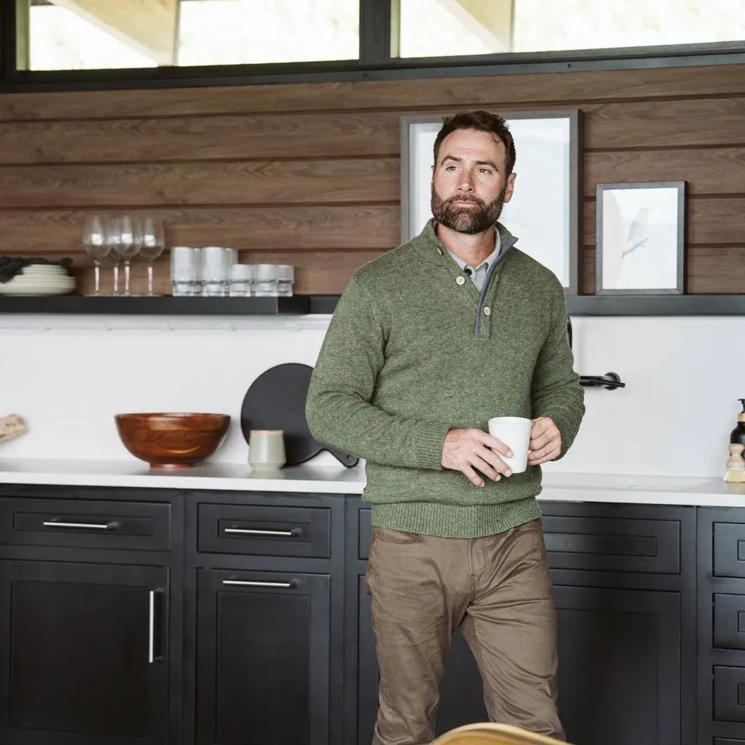 Quarter Button Wool Sweater | Pine Fleck