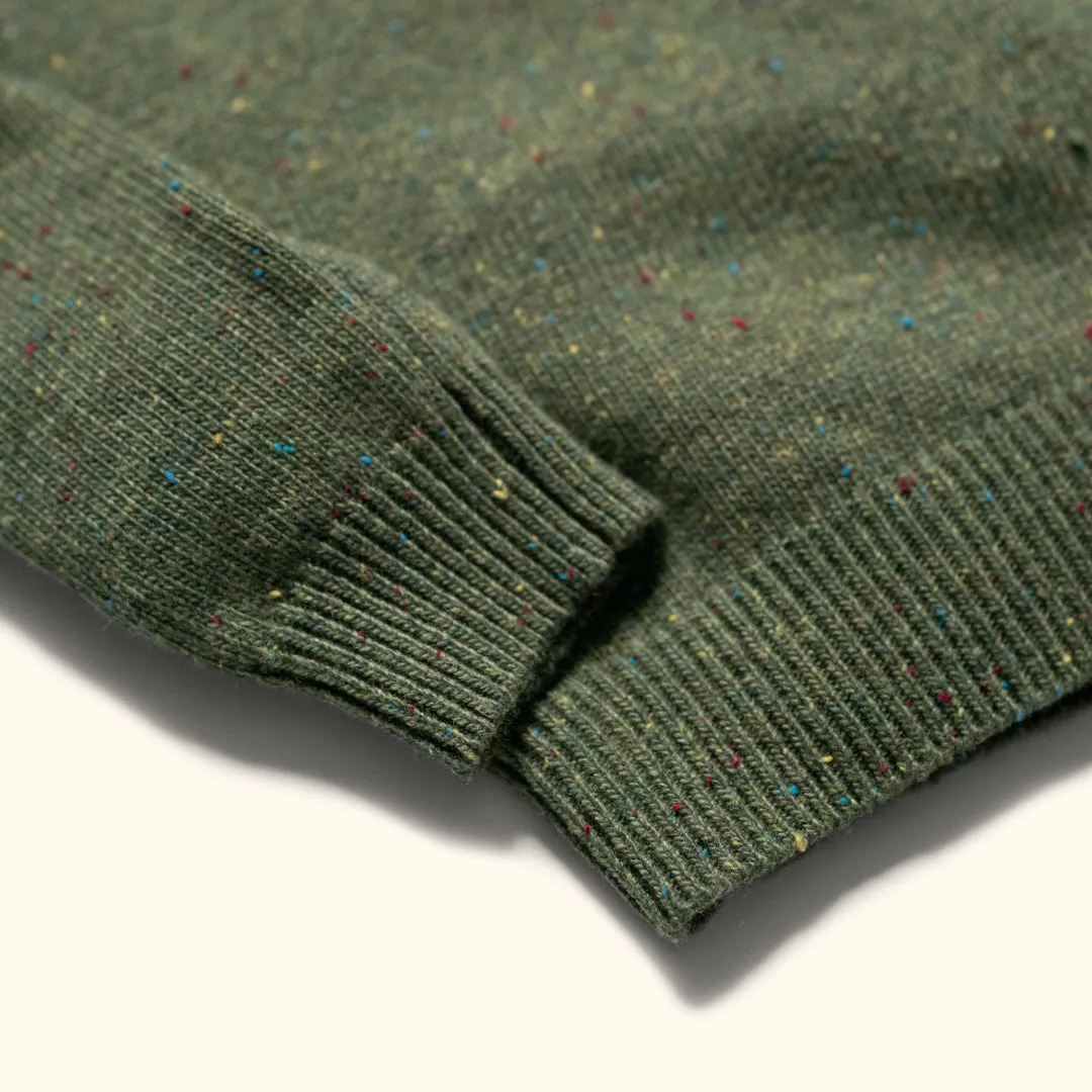 Quarter Button Wool Sweater | Pine Fleck