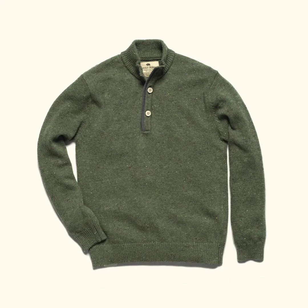 Quarter Button Wool Sweater | Pine Fleck