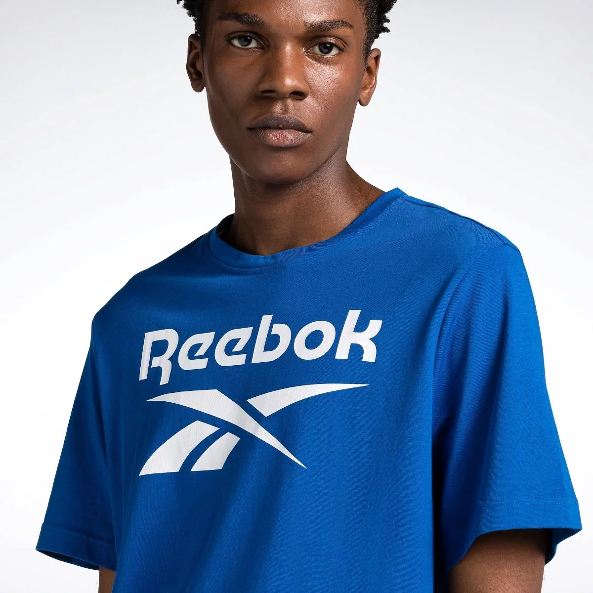 REEBOK MEN'S IDENTITY BIG STACKED LOGO BLUE TEE