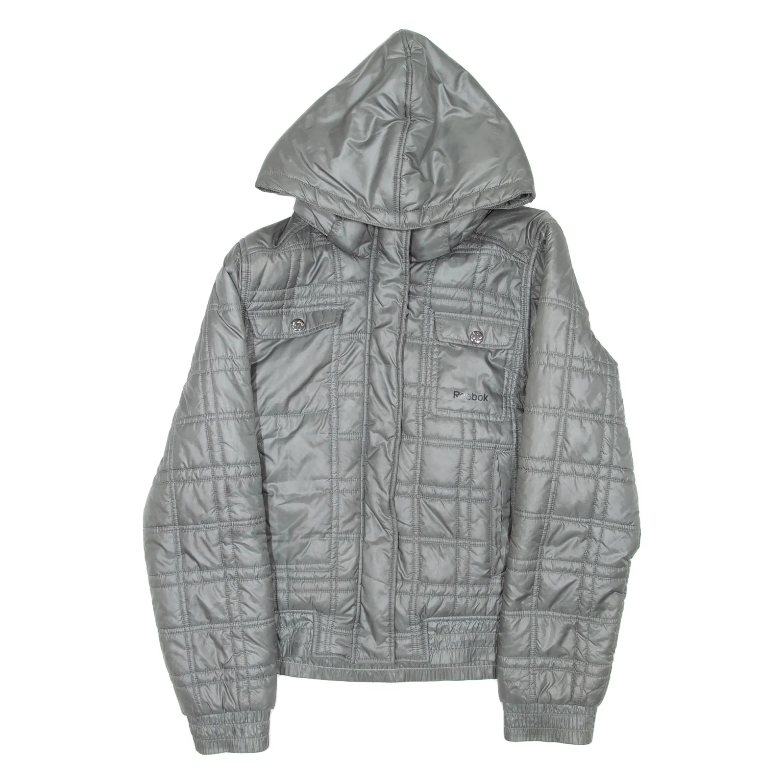 REEBOK Womens Puffer Jacket Grey Hooded L