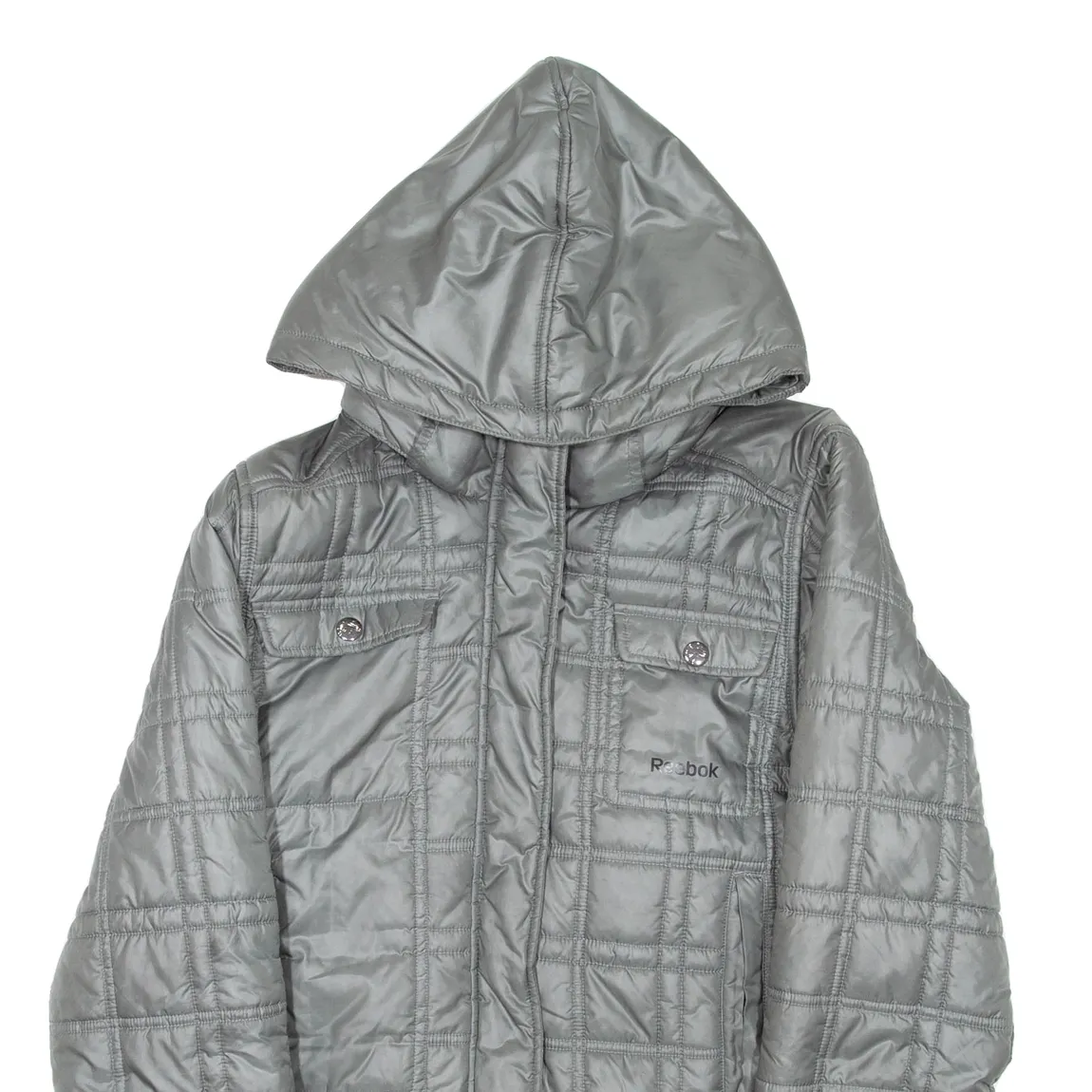 REEBOK Womens Puffer Jacket Grey Hooded L