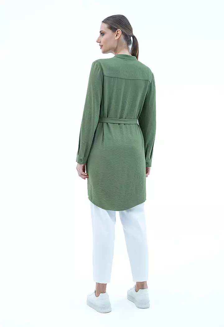 Rounded Hem Solid Shirt Dress