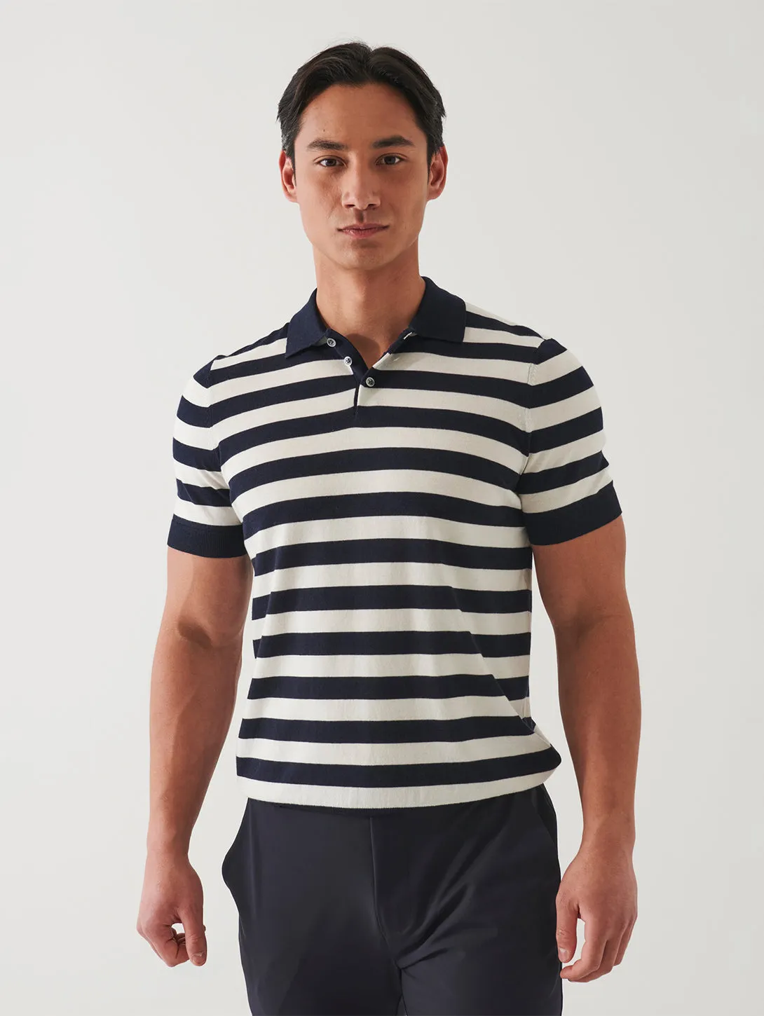 Short Sleeve Cupro Stripe Polo - Dark Navy