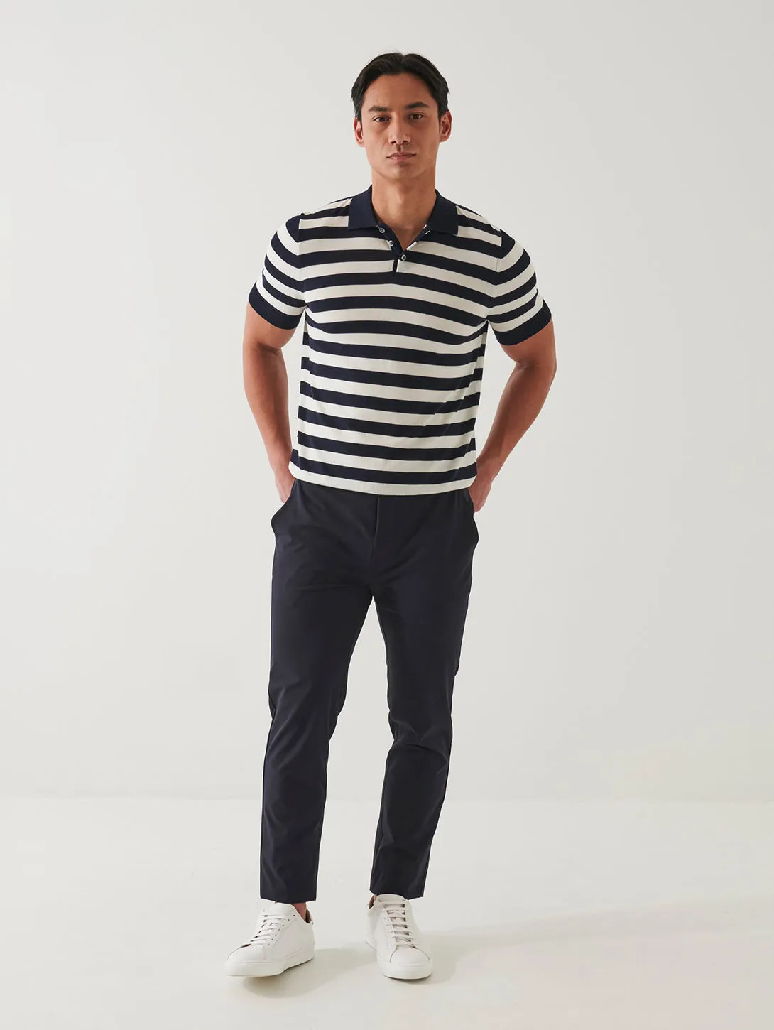 Short Sleeve Cupro Stripe Polo - Dark Navy