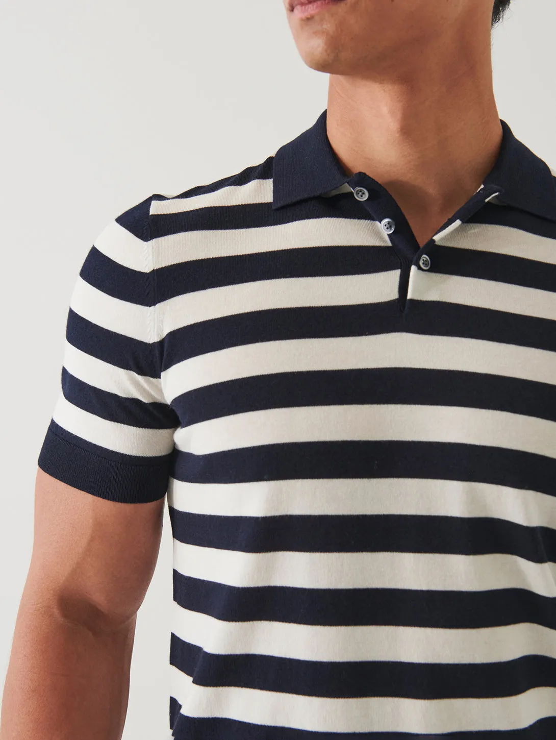 Short Sleeve Cupro Stripe Polo - Dark Navy