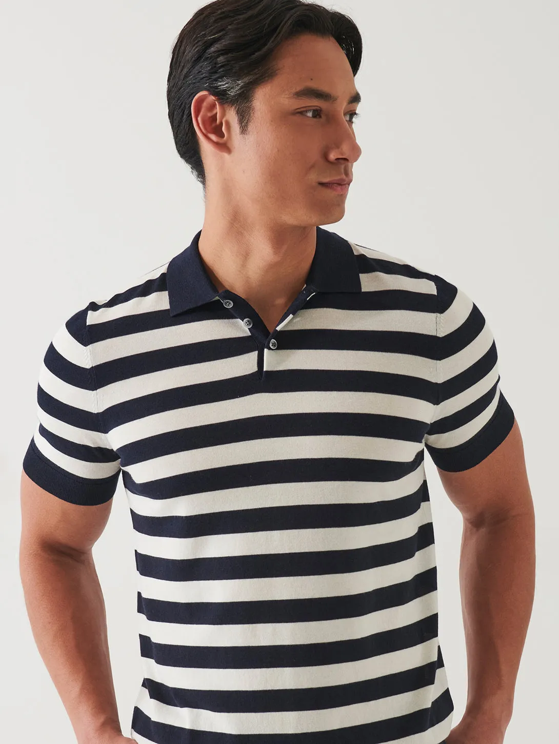 Short Sleeve Cupro Stripe Polo - Dark Navy