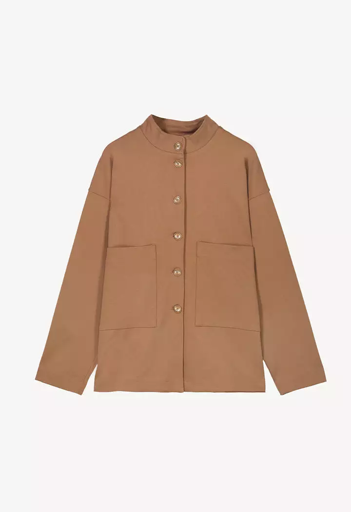 Solid Fitted Buttoned Shirt Jacket